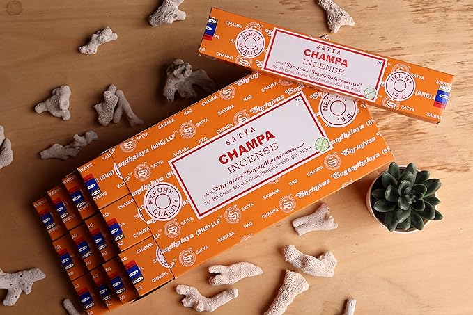 EARTH Satya Champa Incense Sticks 15 GMS (Pack of 12) (Green Certified) Indian Perfumed Hand Rolled Agarbatti Perfect for Worship,Relaxation, Medication. Earth