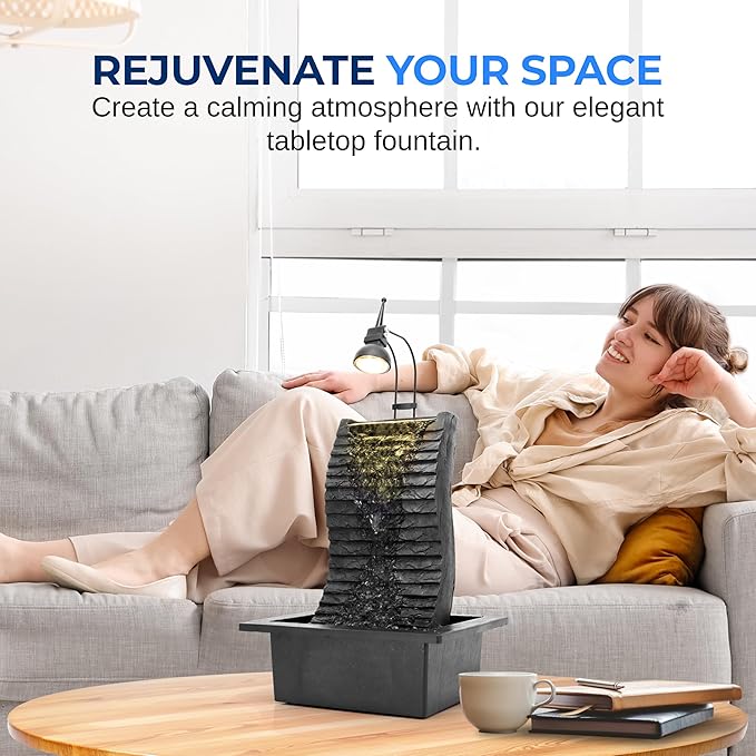 SereneLife Tabletop Water Fountain, Home Decor Soothing Sound Machine with Automatic Pump, Zen Relaxing Decor for Meditation, Perfect Holiday Thanksgiving Christmas Gift, 11" Tall