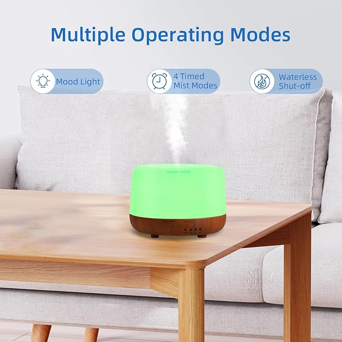 300ML Essential Oil Diffuser Aromatherapy Diffuser, Quiet 8 Hours Operation, 7-Color LED Light, 4 Timer, Remote Control, Auto-Off, Easy to Clean, for Bedroom, Living Room, Office, Home Gifts - Bloomnest