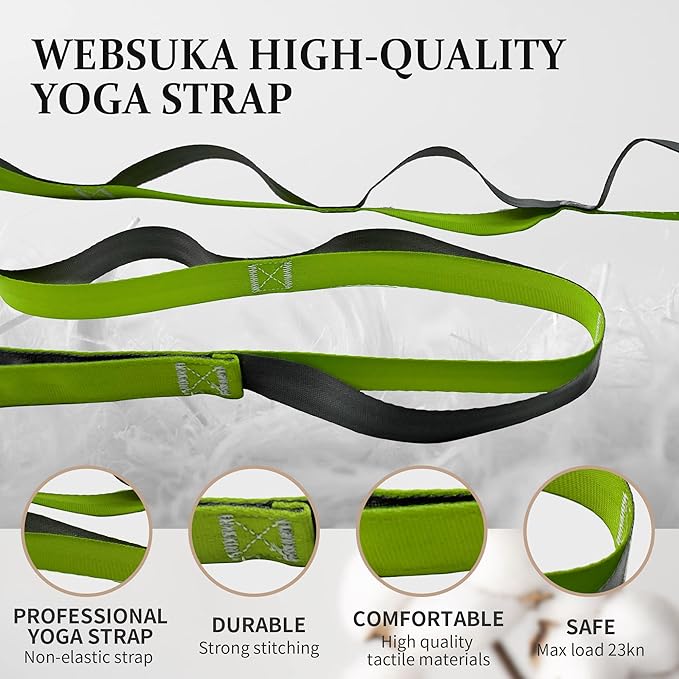Stretching Strap Yoga Strap, 10 Loops Non-Elastic Stretch Bands Helps Women and Men Improve Flexibility for Home Workout, Physical Therapy, Pilates, Exercise, Dance, Comes with Door Anchor - Bloomnest