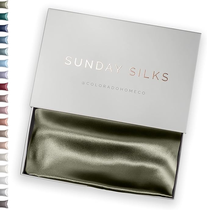 SUNDAYSILKS™ Premium Silk Pillow Cases | 100% Mulberry Silk Pillowcase with Zipper, All Sides Real 22 Momme Grade 6A Silk, Standard Queen, King Size [Olive] - Bloomnest
