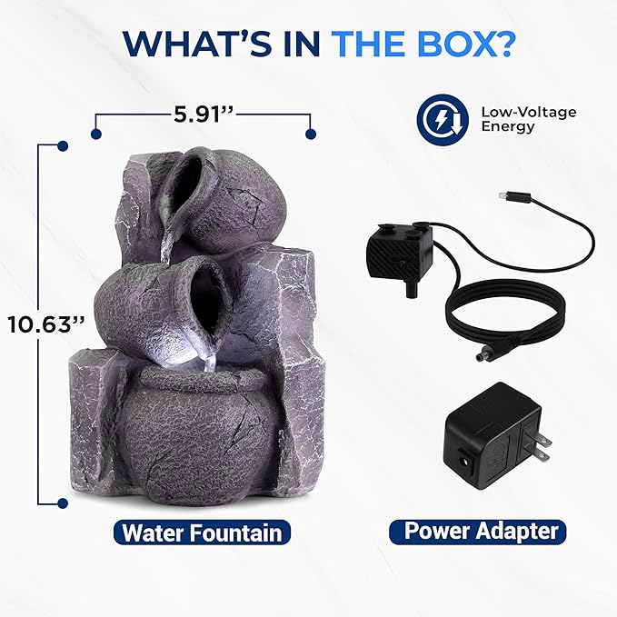 SereneLife Tabletop Water Fountain, Home Decor Soothing Sound Machine with Automatic Pump, Zen Relaxing Decor for Meditation, Perfect Holiday Thanksgiving Christmas Gift, 10.6" Tall