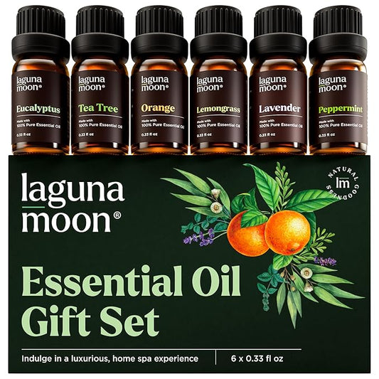 Lagunamoon Essential Oils Set - Top 6 Blends for Diffusers, Home Care, Candle Making Scents, Fragrance, Aromatherapy, Humidifiers, Gifts - Peppermint, Tea Tree, Lavender, Eucalyptus, Orange (10mL) - Bloomnest