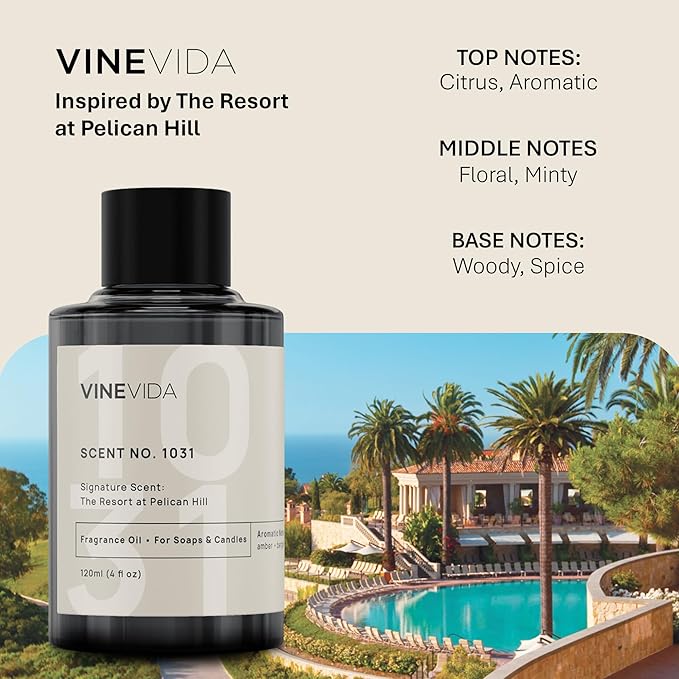 VINEVIDA Scent NO. 1031 Fragrance Oil for Cold Air Diffusers - 120mL (4oz) - Inspired by: The Resort at Pelican Hill Hotel Fragrance Diffuser Oil - Hotel Scents for Home - Diffuser Oil VINEVIDA