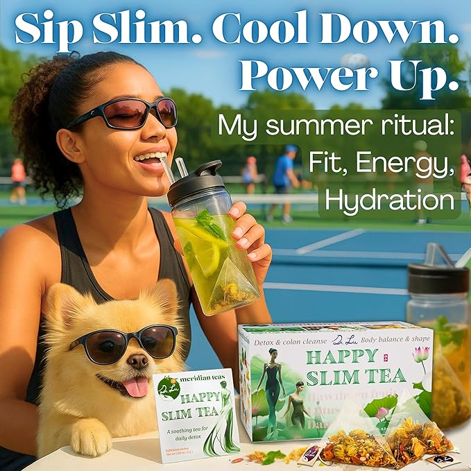 Dr. Lu’s Happy Slim Tea | 100% Natural Detox Tea for Body Balance & Shape | Colon Cleanse tea for Bloating & Digestion | 11 Inno-Cleanse Herbs incl. Hawthorn, Lotus Leaf, Burdock, Dandelion | Laxative-Free - Bloomnest