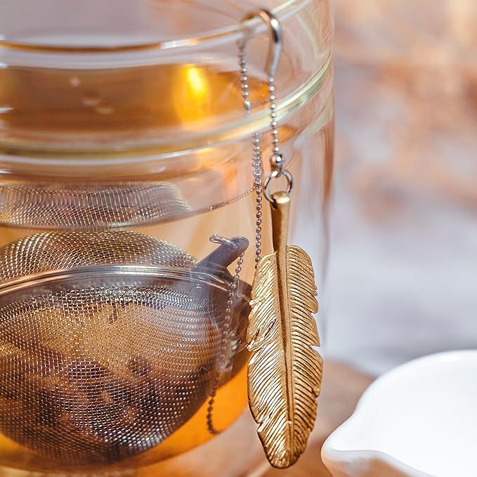 Tea Strainers For Loose Tea Stainless Steel Tea Ball Infuser Tea Ball For Loose Leaf Tea Infuser For Loose Leaf Tea Loose Leaf Tea Steeper Cute Tea Infuser Gift (Feather)