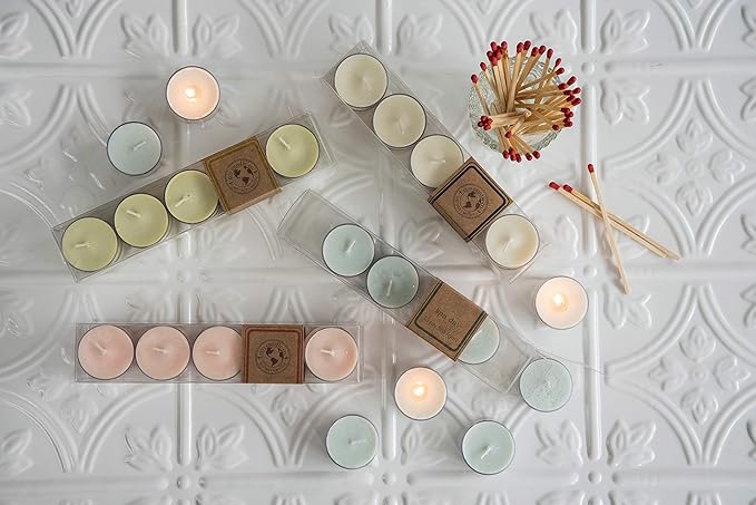 ECO CANDLE CO. Tea Light Candles, Verbena Basil, 10-Pack - Scents of Lemons, Verbena, Basil, & Cedar - Recyclable, 100% Soy Wax, No Lead, Hand Poured, Made from Midwest Grown Soybeans, .6 oz. Each - Bloomnest