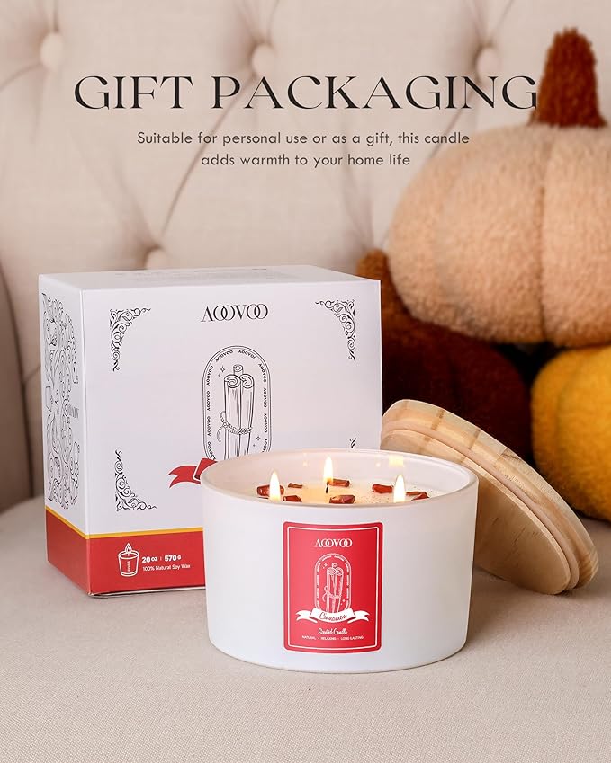 AOOVOO Apple Cinnamon Scented Candles for Women - 20oz 3 Wick Soy Candles for Home Scented, Aromatherapy Candle with Crystals Inside, Birthday Gifts Christmas Candle for Women Mom - Bloomnest