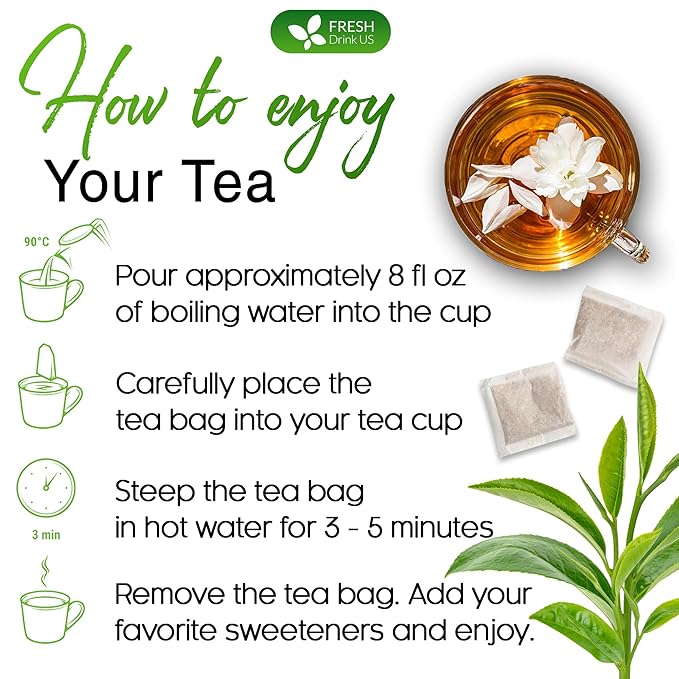 FreshDrinkUS, Premium 55 Jasmine Green Tea Bags, 100% Natural & Pure from Jasmine Green Tea. Jasmine Green Herbal Tea. Made with Natural Material Tea Bags. No Sugar, No Gluten, Vegan. - Bloomnest