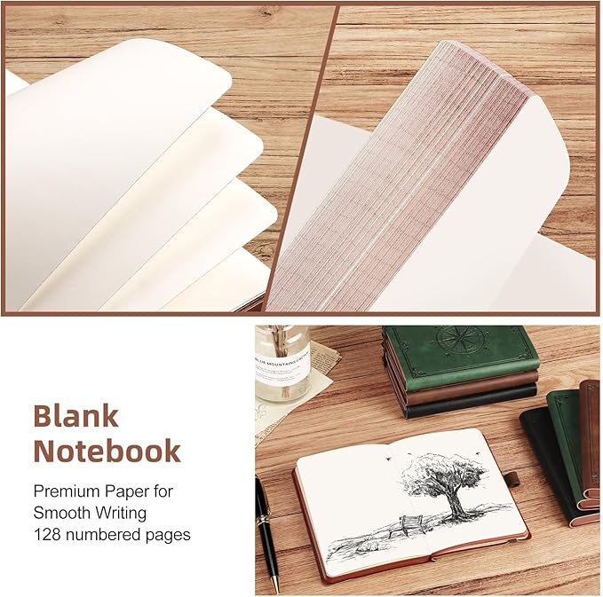 AHGXG Small Blank Pocket Journal Notebook for Men - 256 Numbered Pages B6 Mini Journal, Vintage Soft Leather Hardcover, 80gsm Paper, for Women Work Office School, 4.1'' X 5.7''- Brown - Bloomnest