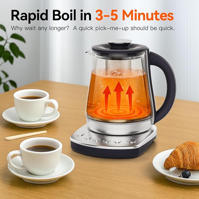 Electric Kettle With Infuser, 1.5L Electric Tea Kettle With Temperature Control, 1200W Fast heating for Pour Over Coffee, Brew Tea, Boil Hot Water, BPA-Free, Easy to Clean G888B - Bloomnest