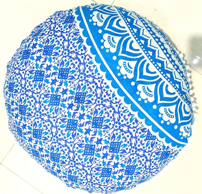 INDIAN CRAFT CASTLE 24" Mandala Barmeri Large Floor Pillow Cover Cushion Meditation Seating Ottoman Throw Cover Hippie Decorative Zipped Bohemian Pouf Ottoman Poufs, Pom Pom Pillow Cases - Bloomnest