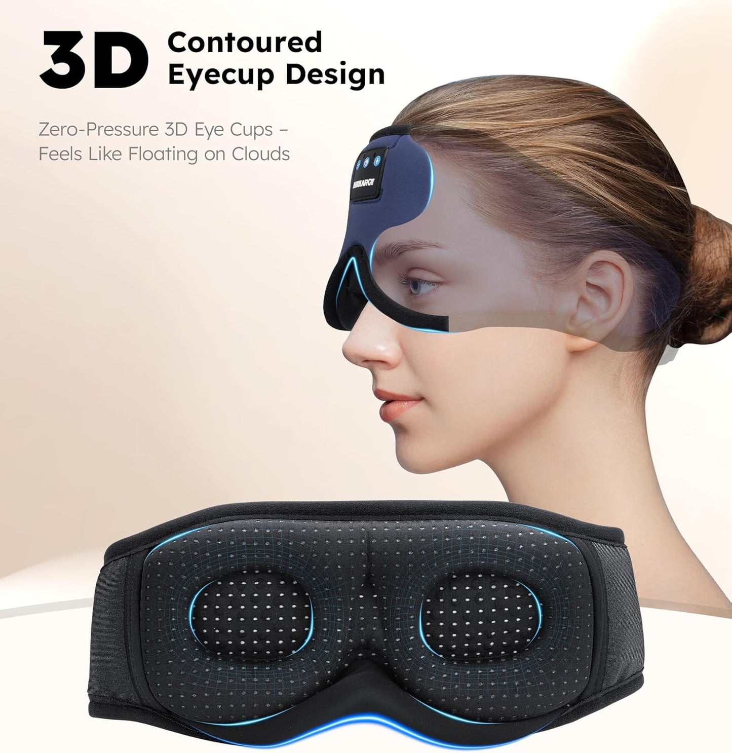 Ice Silk Sleep Mask with Headphones, Sleep Headphones for Side Sleeper with 3D Cups, Bluetooth 5.4 Sleeping Eye Mask, Total Blackout Sleeping Headphones for Women Men(Navy)