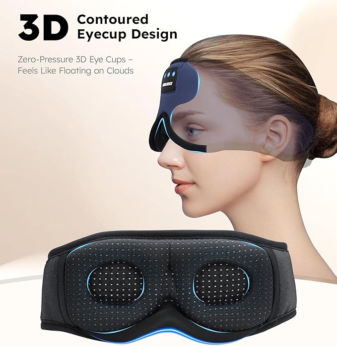 Ice Silk Sleep Mask with Headphones, Sleep Headphones for Side Sleeper with 3D Cups, Bluetooth 5.4 Sleeping Eye Mask, Total Blackout Sleeping Headphones for Women Men(Navy) - Bloomnest