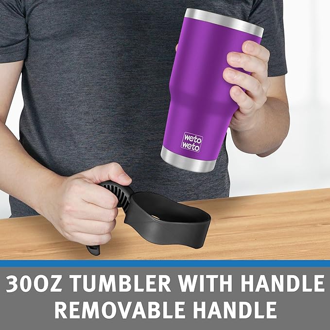 WETOWETO 30 oz Tumbler with 2 Lids and 2 Straws,18/8 Stainless Steel Vacuum Insulated Coffee Tumbler,Insulated Travel Mug Water Cup with Leak-Proof Straw Lid & Flip Lid (Purple, 1 Pack) - Bloomnest