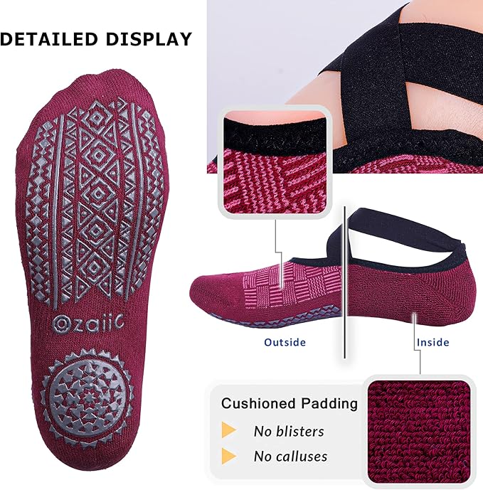 Ozaiic Pilates Socks for Women Non Slip Grip, Yoga Socks with Grippers for Barre, Hospital, Ballet, Dance, Barefoot Workout - Bloomnest