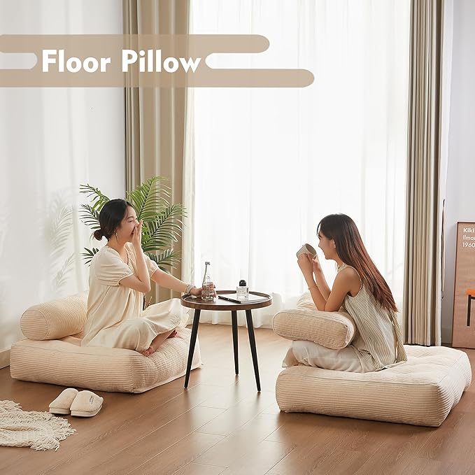 35.4x33.5 Inch Floor Pillow, Large Round Floor Cushion with Removable Washable Cover - Ultra Soft Plush Filling for Adults, Kids, Lounge, Bedroom, Reading Nook, Meditation, Corduroy, White