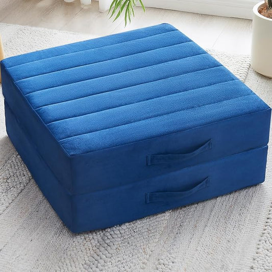 2 Pcs High Density Foam Floor Pillow - Upgraded Large Pillows Seating for Adults - Outdoor Floor Cushion with Soft Tufted Cover - Yoga Pillows for Sitting On Floor - 22 Inch Navy Blue - Bloomnest