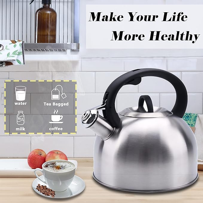 GGC 3L Tea Kettle for Stove Top, Loud Whistling Tea Kettles Water Boiler, Stainless Steel Kettle with Anti-Heat Handle and Simple Touch Button to Control Kettle Outlet - Bloomnest