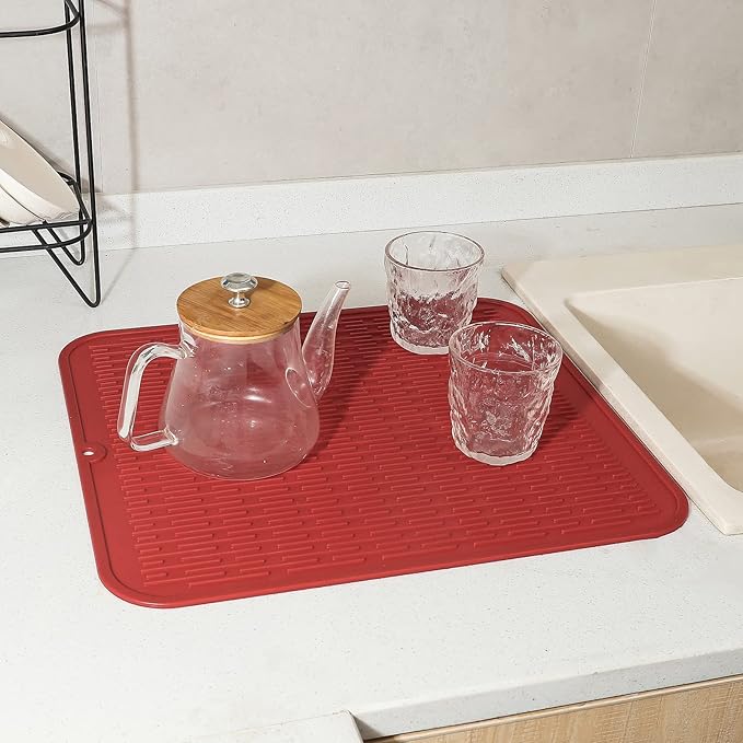 Silicone Dish Drying Mat for Multiple Usage,Easy clean,Eco-friendly,Heat-resistant Silicone Mat for Kitchen Counter or Sink,Refrigerator or Drawer Liner Red 2XL 24 inches x 18 inches - Bloomnest