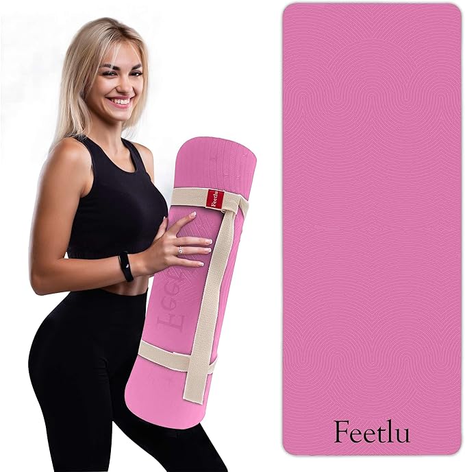 Extra Thick 12mm Exercise Mat – Non-Slip, Joint-Friendly & Cushioned Fitness Mat for Yoga, Pilates & Floor Workouts – Durable, Supportive & Includes Feetlu Classic Strap