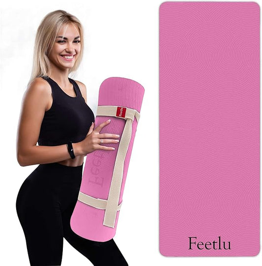 Extra Thick 12mm Exercise Mat – Non-Slip, Joint-Friendly & Cushioned Fitness Mat for Yoga, Pilates & Floor Workouts – Durable, Supportive & Includes Feetlu Classic Strap