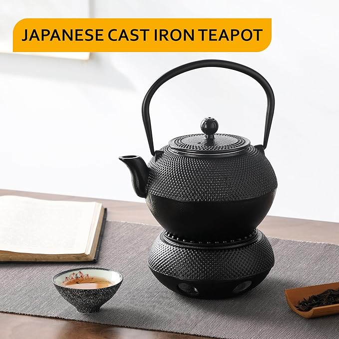 Velaze Cast Iron Teapot Set,1100 ml/37oz Japanese Teapot Heat Preservation with Warmer and Stainless Steel Infuser,Durable Cast Iron with Fully Enameled Interior,Beautiful Hammered Design - Bloomnest
