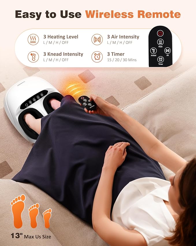 Shiatsu Foot Massager Machine with Heat & Remote, 2025 Upgraded Deep Kneading Feet Massager for Plantar Fasciitis & Neuropathy, 3 Heat Levels, Multi-Mode Massage, Auto-Off Timers, Gifts for Women Men - Bloomnest