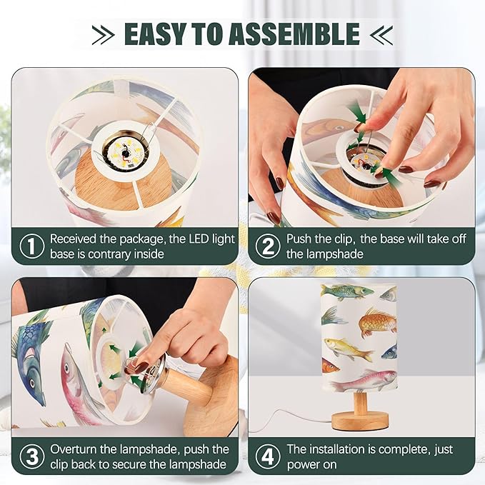 Fishing Watercolor Table Lamp with USB Port Night Light Bedroom Lamps for Nightstand Living Room Dorm Home Office Desk - Bloomnest