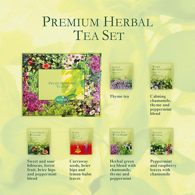 ACORUS Premium Tea Set - Natural Herbal Tea Variety Pack, Gift Set of 6 Different Teas, 60 Bags Individually Wrapped, Herbal Sampler Box - Bloomnest
