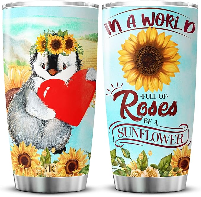 Penguin Stainless Steel Tumbler 20 Oz In A World Full Of Roses Be A Sunflower Insulated Coffee Cup With Lid Cute Animal Mug Sunflowers Penguins Gifts Idea For Christmas Xmas - Bloomnest