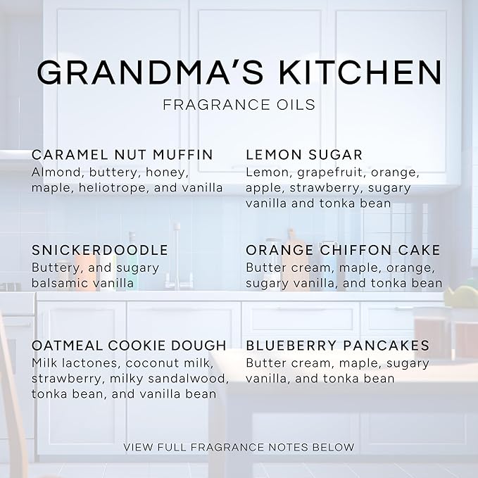 Eternal Essence Oils Grandma's Kitchen Set of 6 Premium Fragrance Oils - Caramel Nut Muffin, Oatmeal Cookie Dough, Snickerdoodle, Orange Chiffon Cake, Lemon Sugar, and Blueberry Pancakes - 10ML - Bloomnest