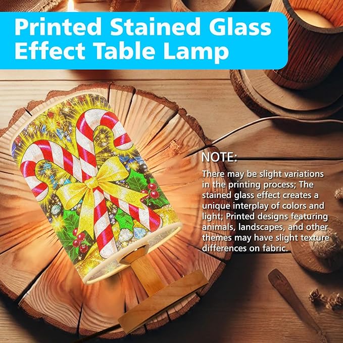 Candy Canes Table Lamp LED 3-Color Pressed Bedside for Merry Christmas, Candy Canes Shade Christmas Table Lamp with Wood Base for Bedroom Living Room Desk Office - Bloomnest