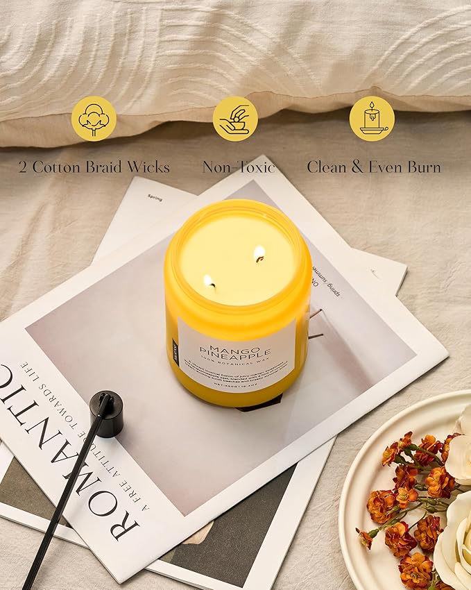 M&SENSE Mango Pineapple Scented Candle, 19.4oz Non Toxic Natural Soy Wax 110 Hours Long Lasting Burn Fruit Scent Summer Gifts for Housewarming, 2 Wick Aromatherapy Candle for Women Men Family Friends - Bloomnest