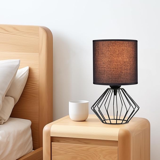Hamilyeah Bedside Lamp, Farmhouse Table Lamps with Fabric Shade, Black Lamps for Night Stands with On/Off Switch, Modern Simple Desk Lamps for Bedroom, Living Room - Bloomnest