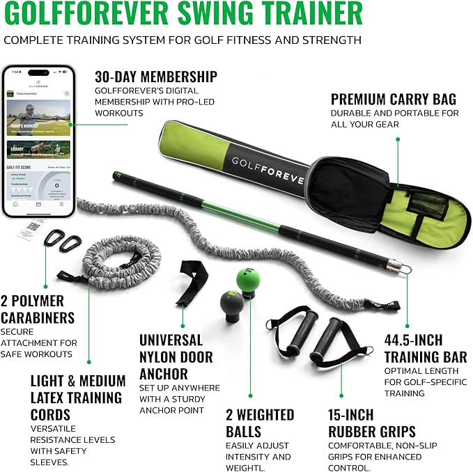 GolfForever Swing Trainer – Golf Training & Fitness System for Strength, Flexibility & Swing Power – Includes 30-Day Membership & Training Bar for Golf-Specific Workouts - Bloomnest