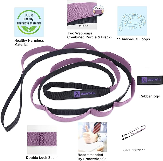 Premium Durable Stretch Straps with Loops, Stretching Strap for Physical Therapy, Multi-Loop Yoga Strap Fitness Exercise Strap for Yoga, Pilates, Dance, Flexibility&Exercise - Bloomnest