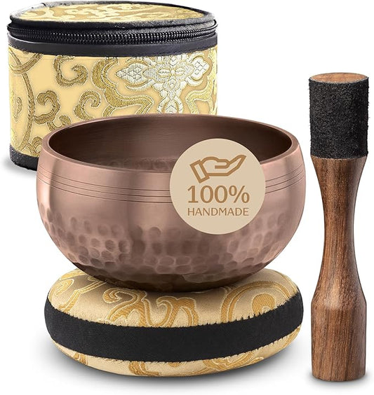Tibetan Singing Bowl Set with Case – Authentic Plain Design – Meditation Bowl & Sound Bowl with Cushion, Mallet & Guide – Ancient Himalayan Meditation Tools – Vibrational Healing Instruments