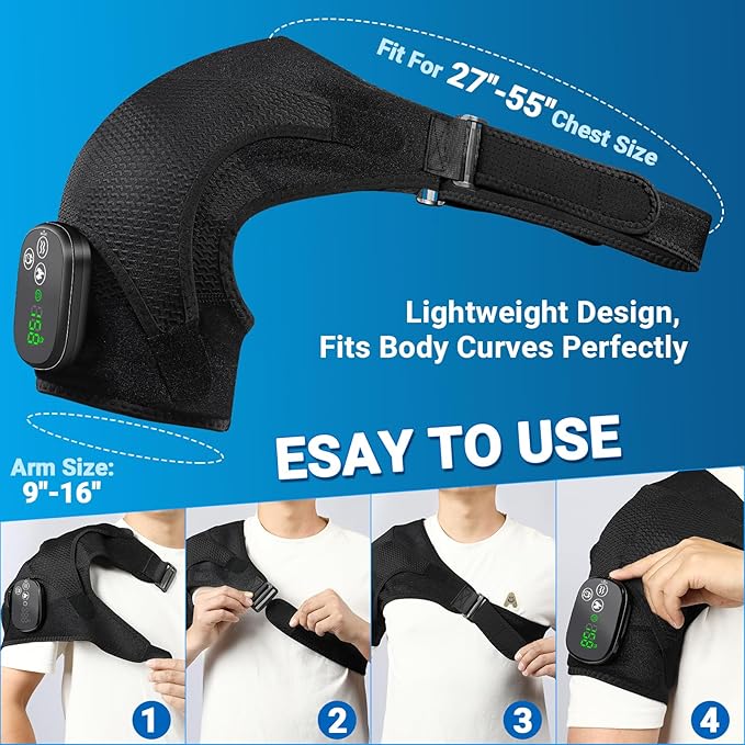 YUANBO Shoulder Heating Pad Massager - Cordless Portable Heated Shoulder Brace & Wrap with Vibration, 6 Heat & Timer Modes - Warmer Gift for Mom & Dad