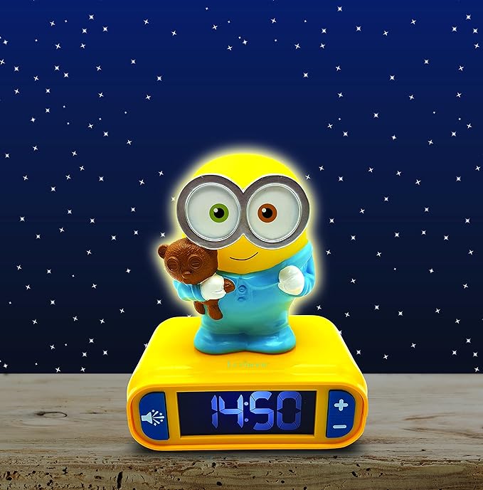 LEXiBOOK - Minions - Bob Digital Alarm Clock with Night Light - Snooze Function - Minions Sound Effects - for Children/Kids - Luminous Clock with Bob, Yellow/Blue - RL800DES - Bloomnest