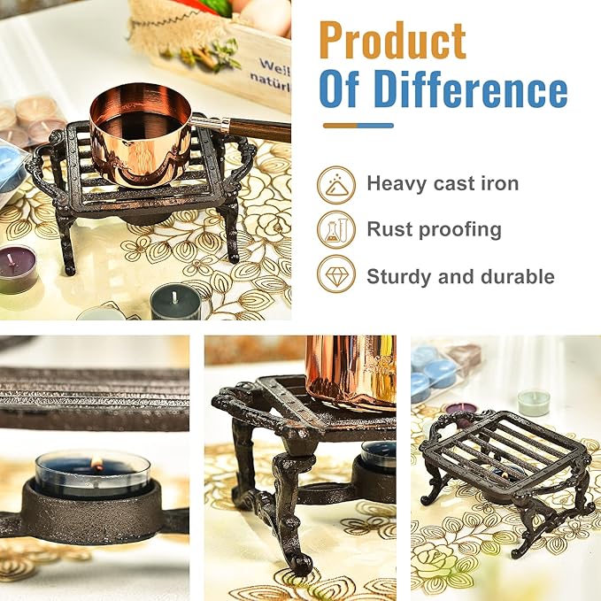 Sungmor Heavy Duty Cast Iron Teapot Dish Warmer Stable Holder for Tealight Stand | Tealight Warmer Decorative Stove for Villa Yard Balcony-Square - Bloomnest