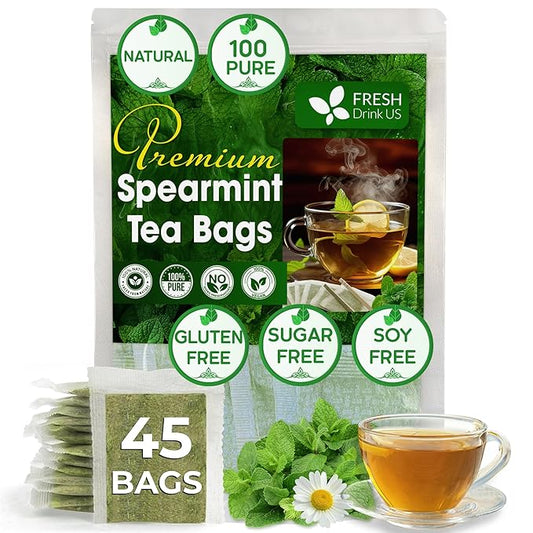 FreshDrinkUS, Premium 45 Spearmint Tea Bags, 100% Natural Spearmint Leaves. Loose Leaf Spearmint Herbal Tea. Spearmint Leaf Tea. No Sugar, No Caffeine, No Gluten, Vegan. - Bloomnest