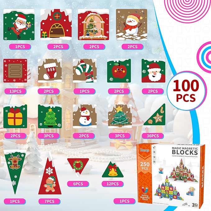 250 PCS 3D STEM Educational Magnetic Tiles for Kids Magnetic Blocks for Kids Magnetic Building Blocks Set - Bloomnest