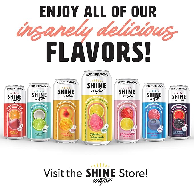 Shine Water Tropical Lemonade Vitamin D Electrolyte Drinks 12-Pack, Sugar Free Flavored Water with Magnesium, Zinc & Antioxidants, Low Calorie Hydration Beverage, Plant-Based Vitamin Water Zero Sugar - Bloomnest