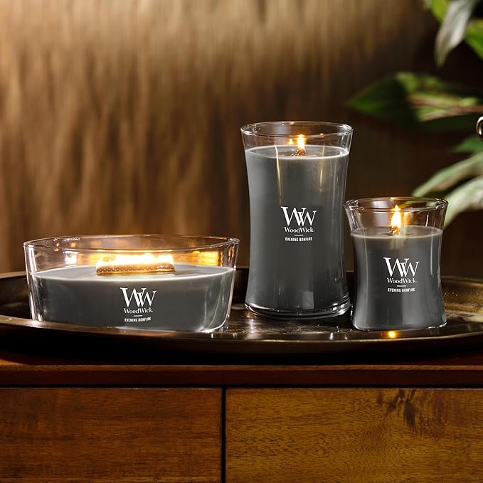 WoodWick Evening Bonfire Holiday Candle Gifts for Women and Men, 16 oz Ellipse Candle with Crackling Wick - Bloomnest