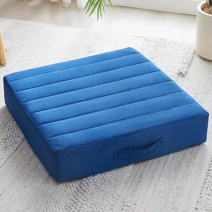 22 inches Floor Pillow for Adults - Large Meditation Cushion with Thick Foam & Soft Tufted Cover - Premium Outdoor Square Floor Cushion Seat - Yoga Pillows for Sitting On Floor - Navy Blue - Bloomnest