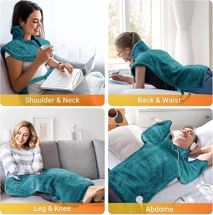 Massaging Heating Pad for Neck and Shoulders and Back, 24" x 35" Large Electric Heating Pad for Back Pain Relief with 3 Heat Levels, 4 Massage Settings, 2H Auto Shut-Off, 4 Massage Motors, Green - Bloomnest