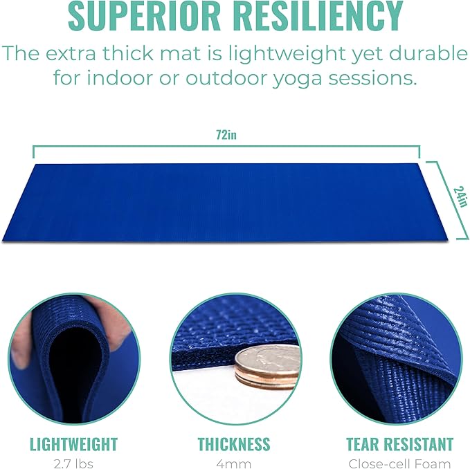 Elevate Yoga Mats, 10 Pack, 72" Long x 24" Wide, 4 mm Thick, Non-Slip and Easy to Clean Gym Mats for Schools and Studios - Bloomnest