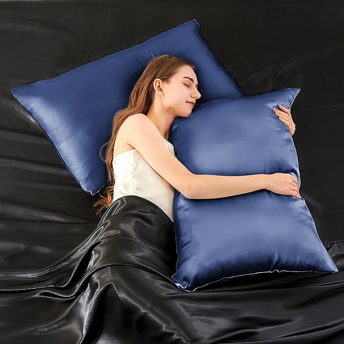 INFIIXSO Mulberry Silk Pillowcase for Hair and Skin, Silk Pillow Cases Queen Size Set of 2 with Hidden Zipper 20x30 Inches, Ultra Smooth and Soft Cooling Pillow Cases for Hot Sleepers(Navy, 2 Pack) - Bloomnest