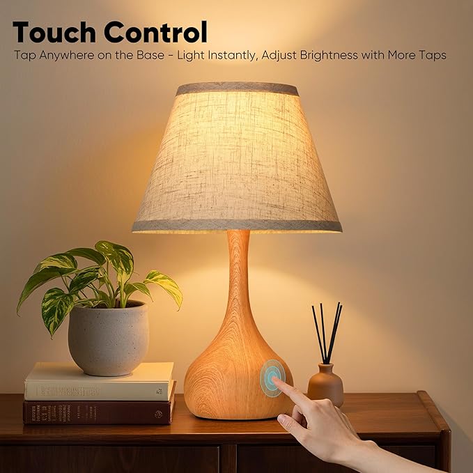 Touch Table Lamp for Bedroom Set of 2, 3-Way Dimmable Bedside Lamp for Nightstand, 17” Rustic Metal Desk Lamp with Linen Shade for Living Room, Kids Reading, Dorm, Home Office Decor, Bulb Included - Bloomnest